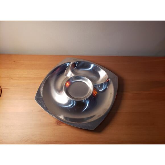 Vintage MCM Cultura Swedish Stainless Modern Serving Dish Chip & Dip 1960s - Picture 1 of 4